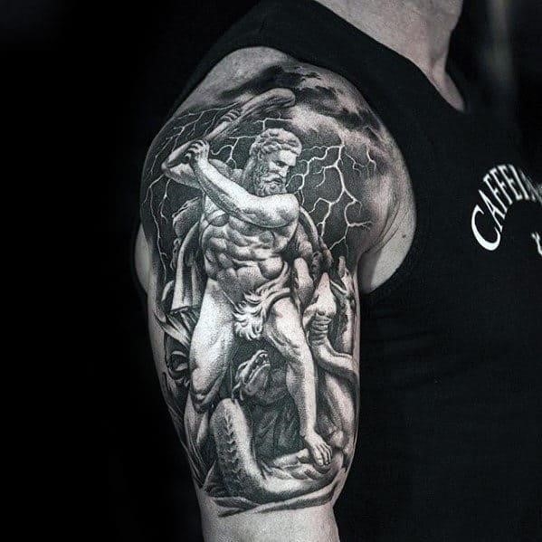 Greek mythology mens sweet half sleeve shaded tattoos