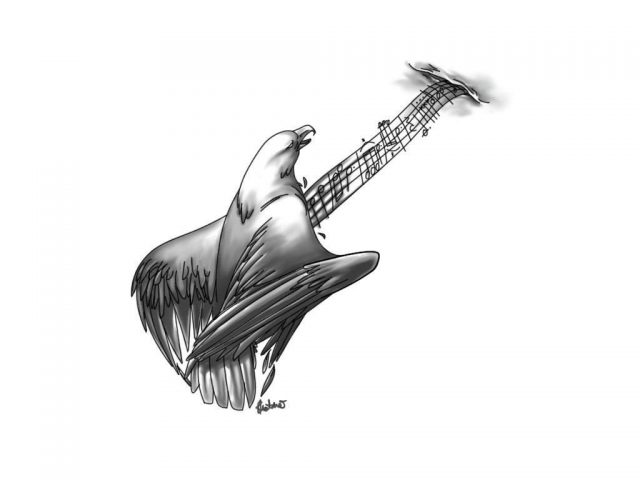 Grey ink guitar tattoo design