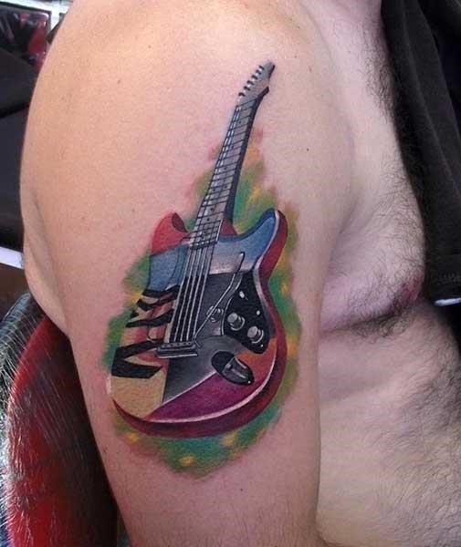 Guitar tattoo colorful