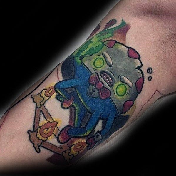 Guy with inner arm adventure time tattoo design