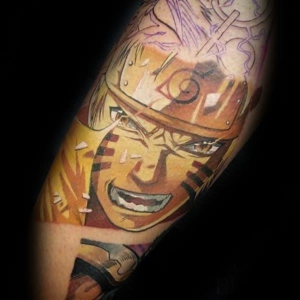 Guys anime tattoo on inner arm bicep
