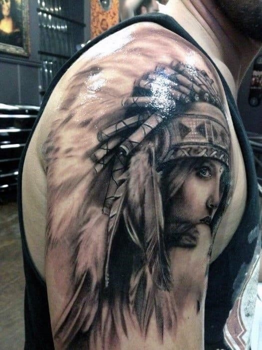 Guys arms native american girl tattoo