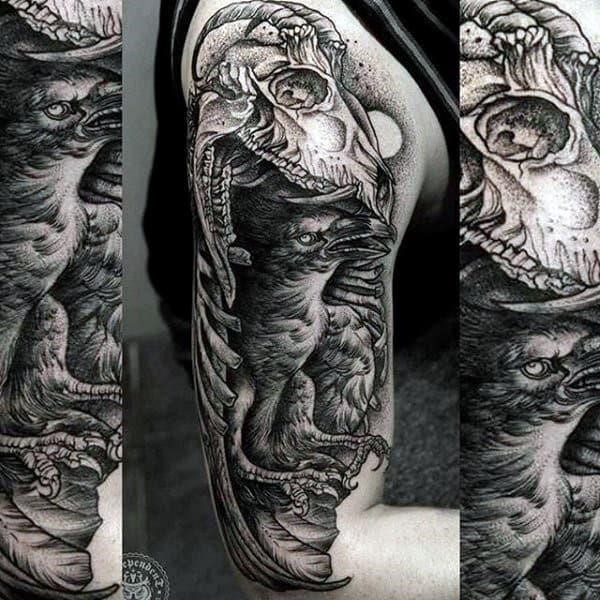 Guys arms spectacular raven tattoo