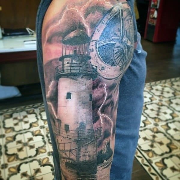 Guys coastline lighthouse tattoos