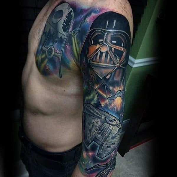 Guys full sleeves star wars tattoo