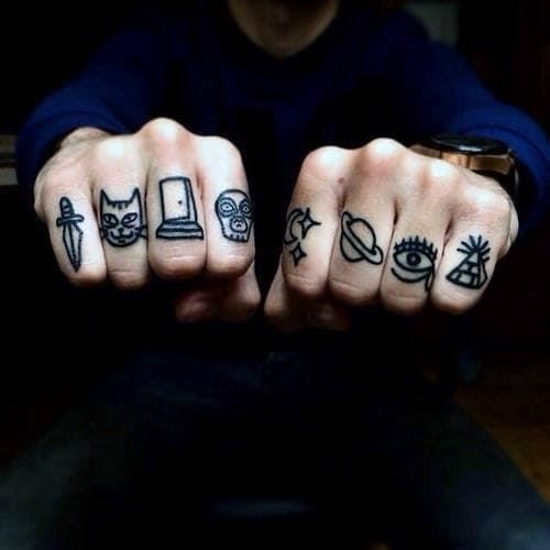 Guys knuckle tattoo with all seeing eye and cool symbols