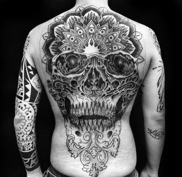 Guys skull back tattoo designs