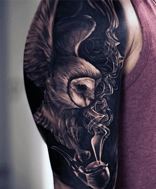 Guys traditional owl tattoos