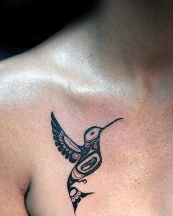 Haida hummingbird mens upper chest tattoos