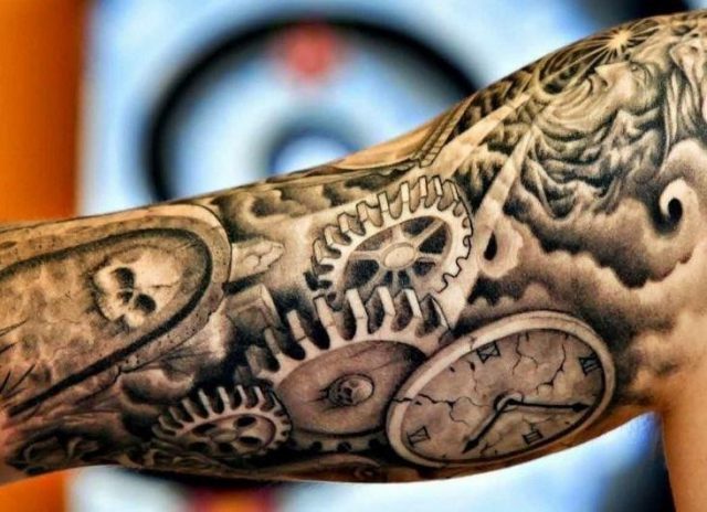 Half sleeve clock tattoo by shaun carroll