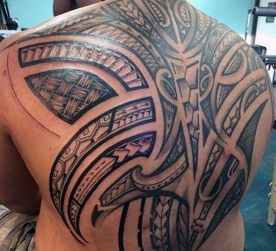 Hawaiian tribal back tattoos men