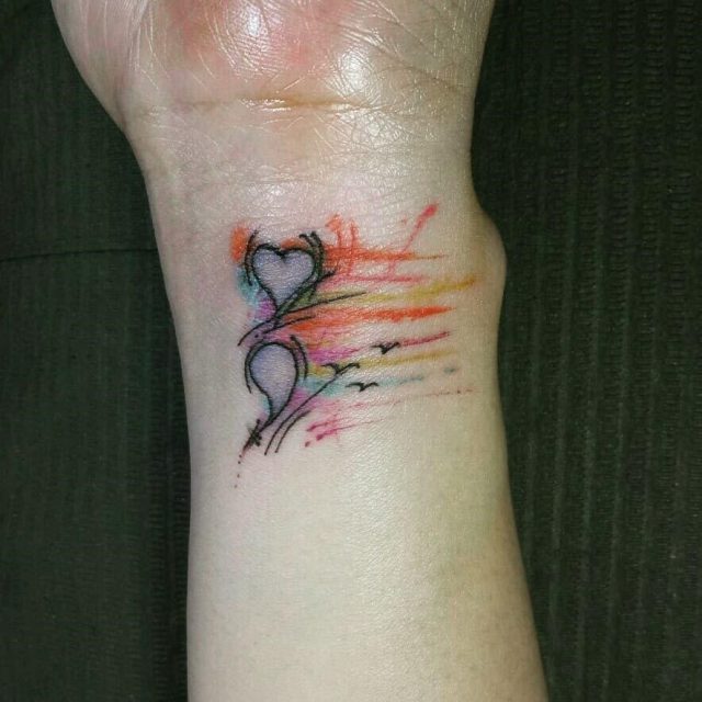 Heart watercolor highlights semicolon tattoo