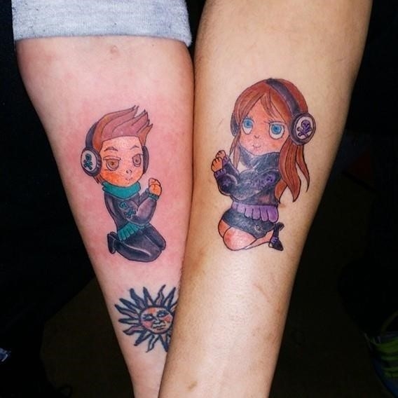His and hers matching anime tattoos