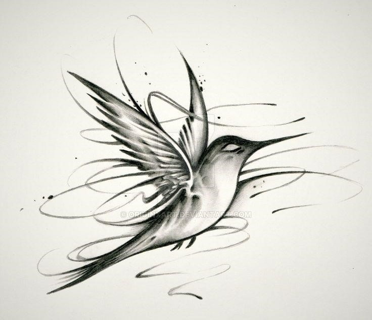 Black and Gray Hummingbird Tattoo Design