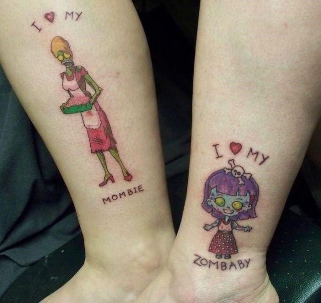 I love my mombie i love my zombaby leg tattoos for moms