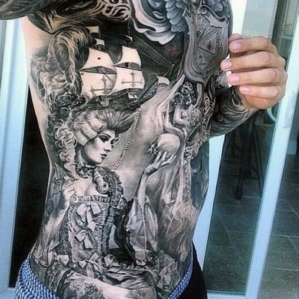 Incredible black ink stomach tattoo men