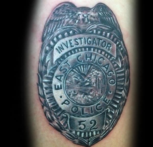 Investigator mens east chicago police badge tattoo on arm