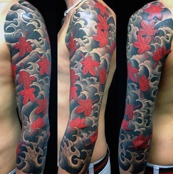 Japanese sleeve design with maple  White Wind Tattoo  Facebook