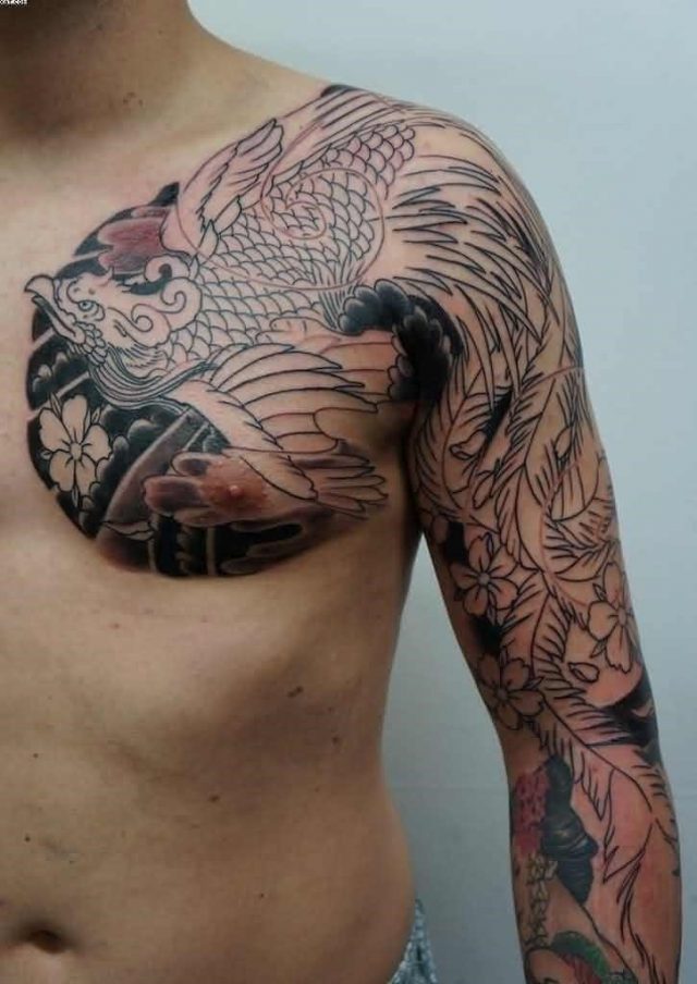 Japanese phoenix tattoo on chest