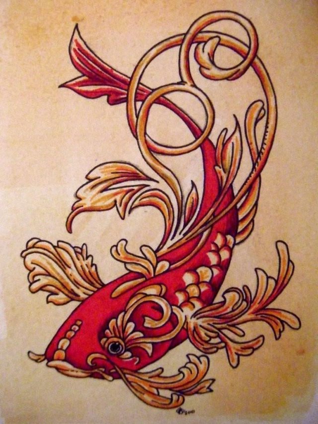 Koi fish tattoo design nature water beautiful decorative animal red