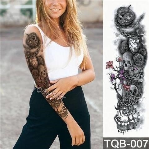 Large arm sleeve tattoo waterproof temporary tattoo sticker skull angel rose lotus men full flower tatoo body art tattoo girl 17 large