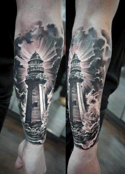 Lighthouse tattoo on hand