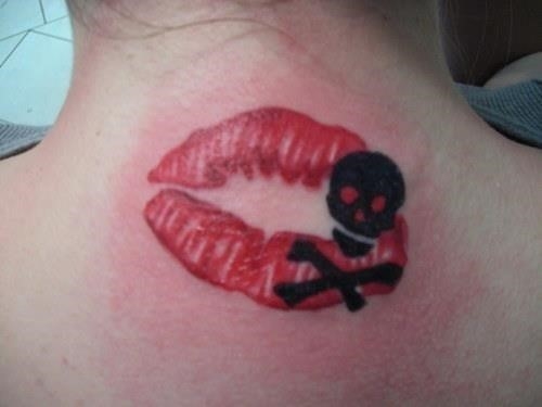 Lips on the neck tattoo