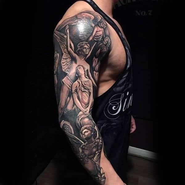 religious tattoos for men half sleeve