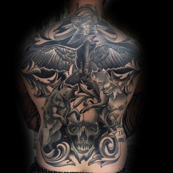 Male full back wonderfully sick gray tattoo