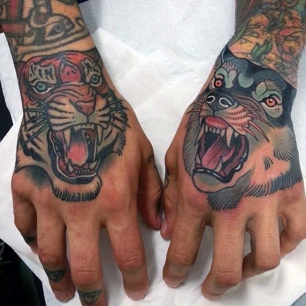 Male hands sick screaming beast tattoo designs