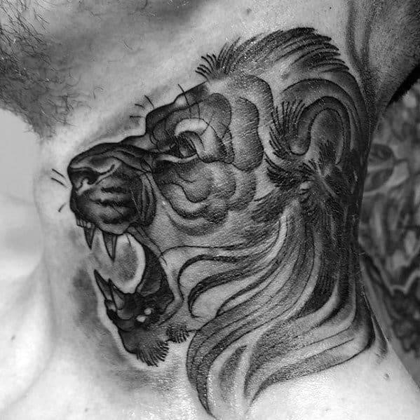 Male lion neck themed tattoos