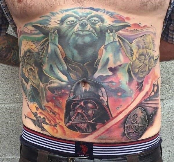 Male lower back impressive star wars tattoo