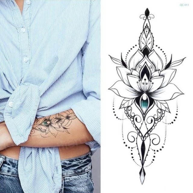 Mandala lotus flower tattoo mehndi henna stickers for hands sexy arab tattoo black sketches tattoo designs