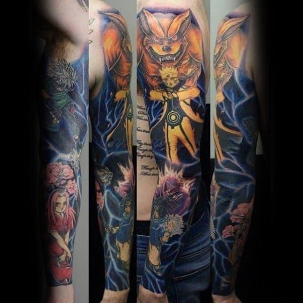 Manly anime full arm sleeve tattoo design ideas for men