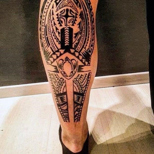 Masculine guys leg tribal tattoos