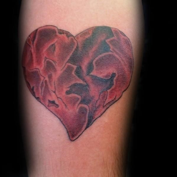 Masculine inner forearm red ink broken heart tattoos for men