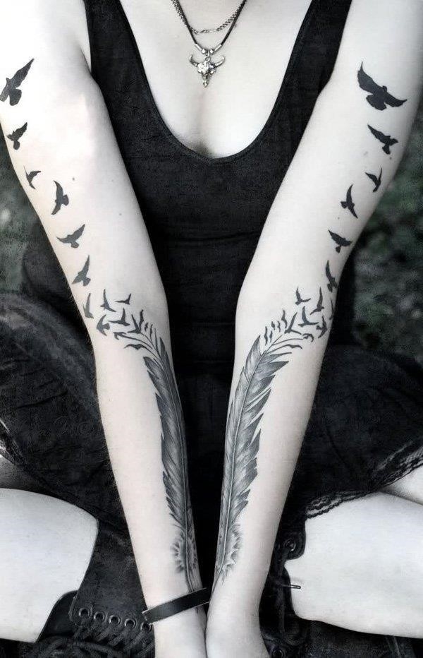 Meaningful feather tattoo on arm