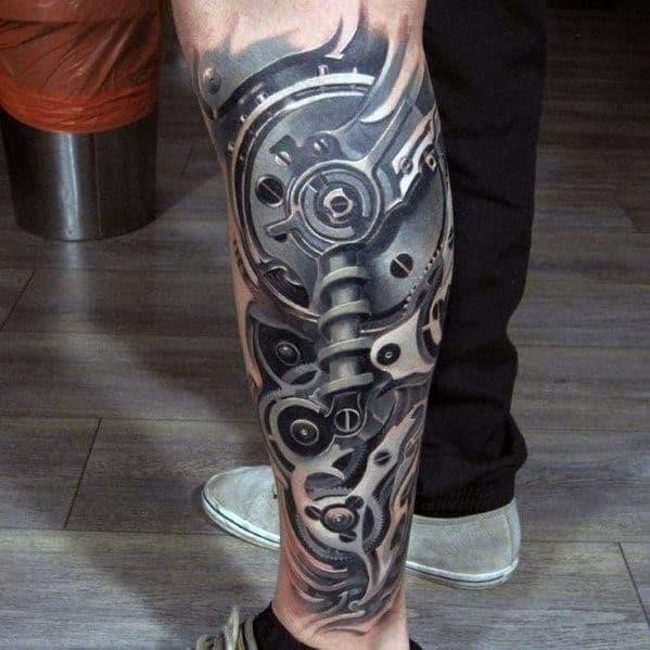 Mechanical gear leg tattoo sleeves