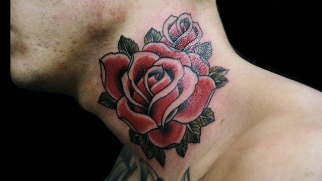 Men tattoos on neck rose