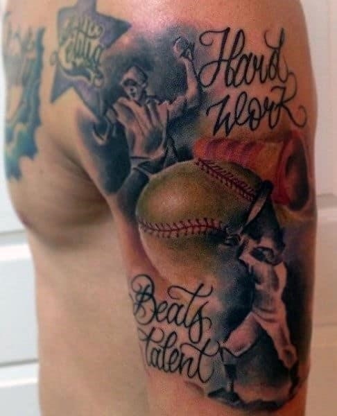 Mens baseball tattoo ideas on arms