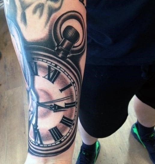 Mens clock rose tattoo