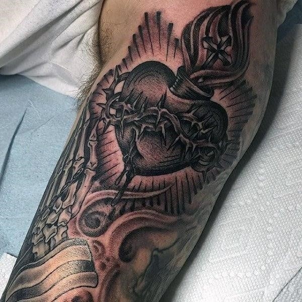 Mens fabulous religious tattoo forearms
