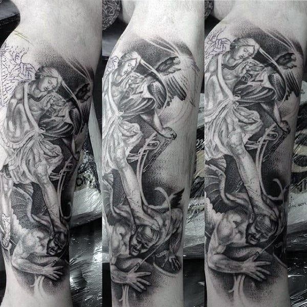 Mens forearms grey wonderful religious tattoo