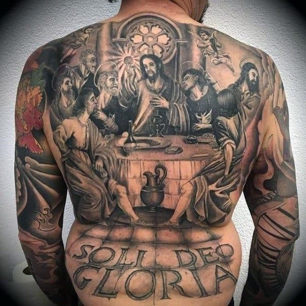 Mens full back Last Supper Religious tattoo