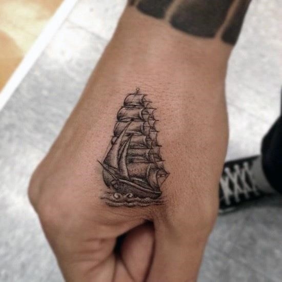 Mens hand ship tattoo