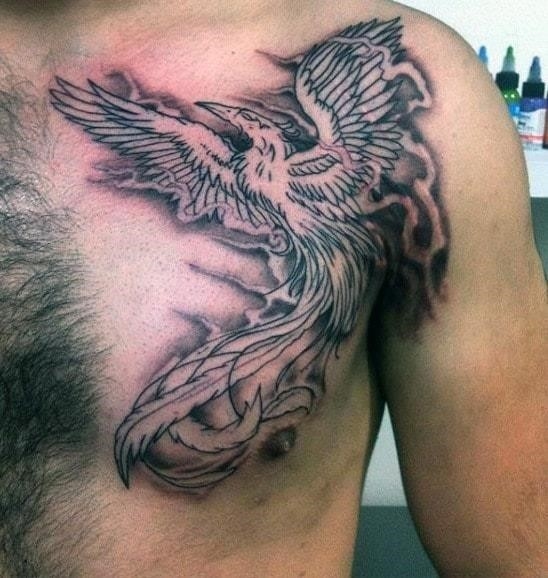 Mens phoenix wings tattoo on chest