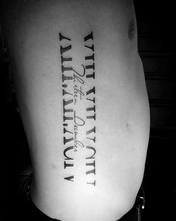 Mens rib cage side roman numeral with negative space design