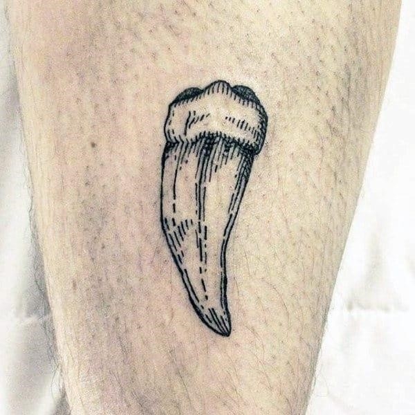 Mens shark tooth minimalist woodcut tattoo