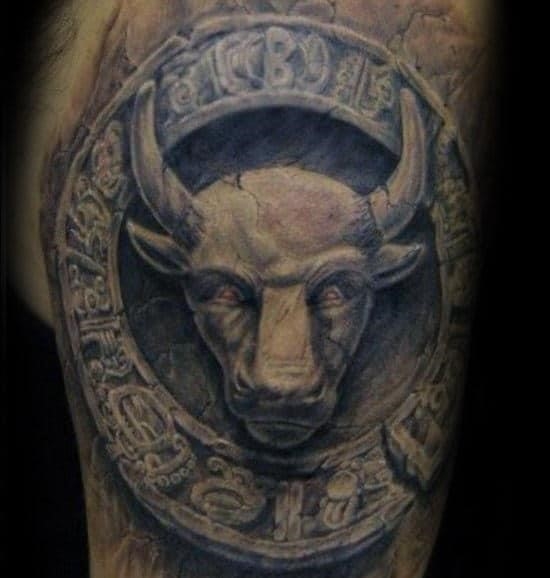 Mens stone 3d taurus bull arm tattoo designs