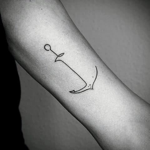 Minimal linework guys anchor forearm tattoo